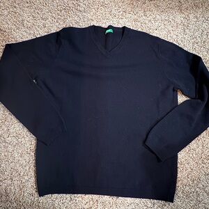 United Colors Of Benetton Men's Black V-Neck Sweater | Size Large  Pure Wool